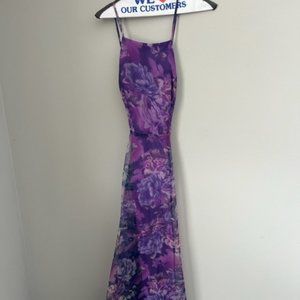 Lulus Can You Imagine Purple Floral Print Organza Maxi Dress